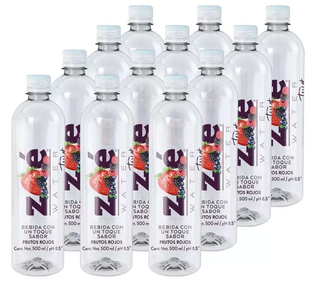 Zoé Water Agua Alcalina Sabor Frutos Rojos 12 piezas de 500 ml - KOZ