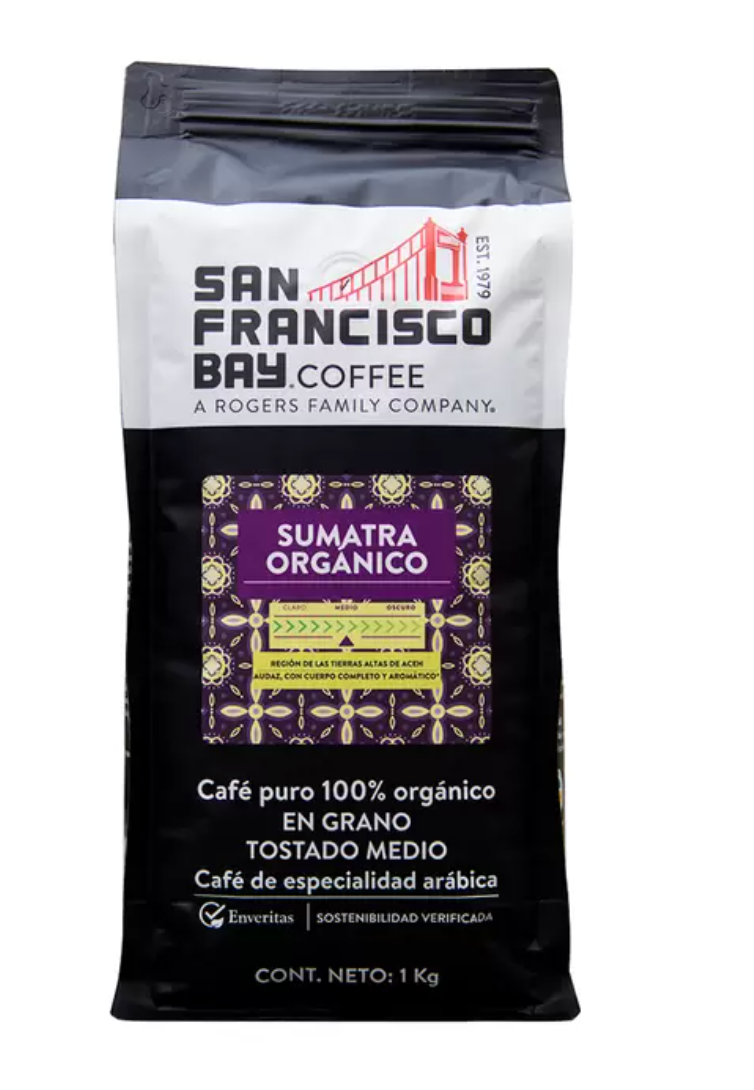 San Francisco Bay Coffee Café Orgánico Sumatra en Grano 1 kg - KOZ