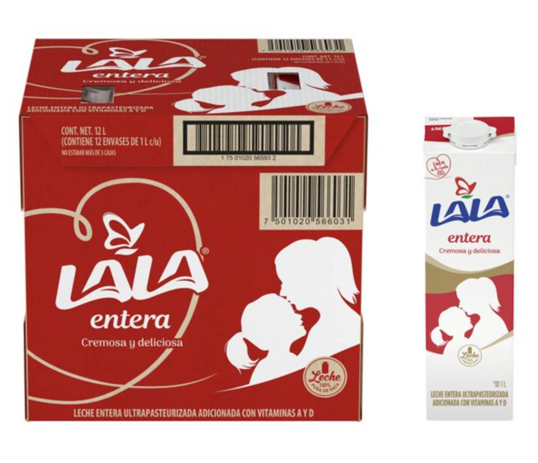 Leche Entera Lala 12 pzas de 1 l c/u - ZK