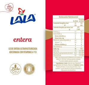 Leche Entera Lala 12 pzas de 1 l c/u - ZK