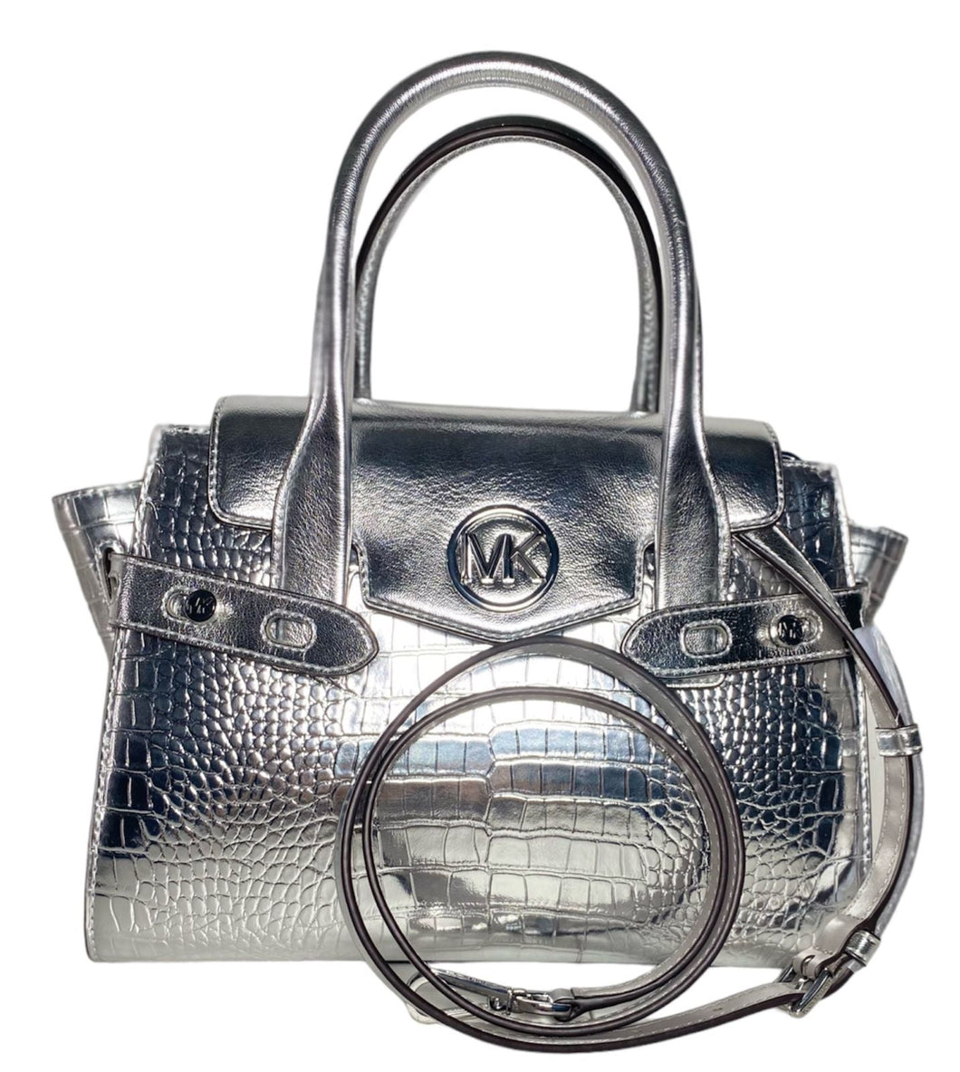 Bolsa De Mano Shoulder Bag Michael Kors Plateada 27x21x12 Cm Acabado De Los Herrajes Metal Color Plateado Correa De Hombro Plateado Diseño De La Tela Lisa- BGP