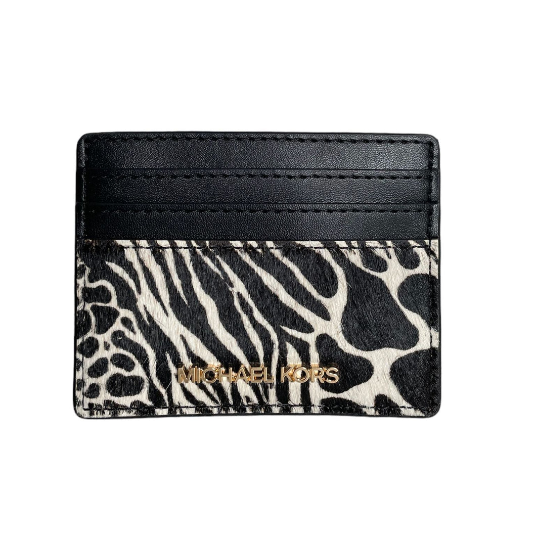 Billetera Michael Kors Tarjetero Con Diseño Animal Print Cafe Color Caqui De Cuero - 8cm X 10cm X 1cm. - BGP